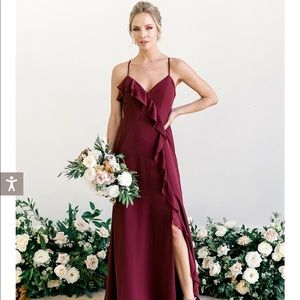 COPY - Chiffon bridesmaids dress from Revelry in rust orange color. Size 0.
